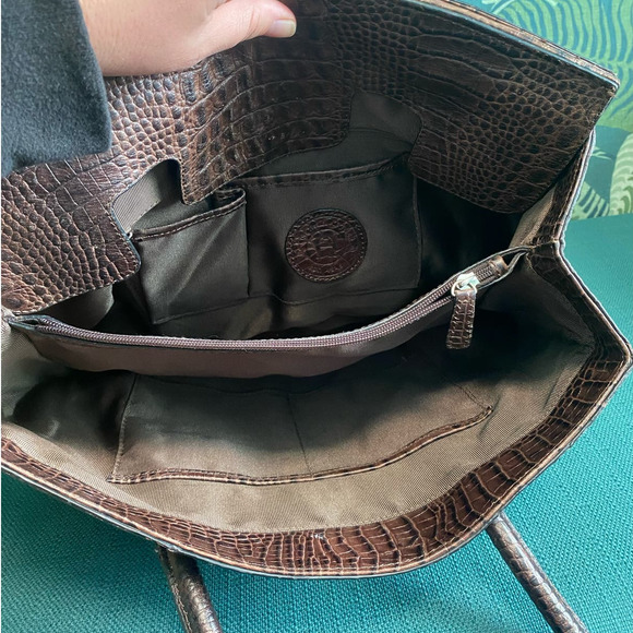 Etienne Aigner Genuine Leather Croc Embossed Satchel Bag - Picture 9 of 13